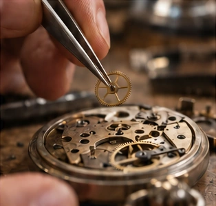 Fine watch components being selected with tweezers